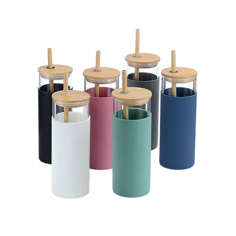 Bamboo Glass Tumblers with Silicone Handle